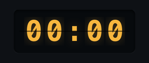 Close-up animation of a flip-clock card: amber split-flap digits flipping over as the time advances.